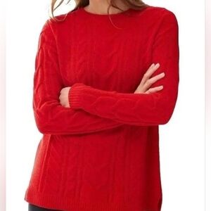 J. Jill Chenille red cable knit sweater sz large petite